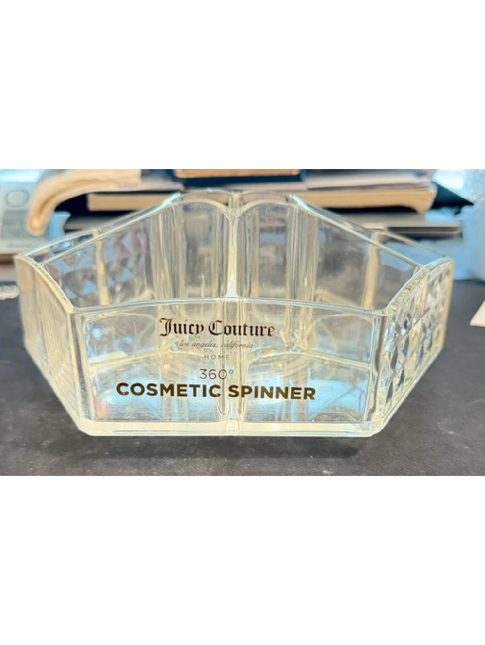 Juicy couture 360 cosmetic spinner clear acrylic